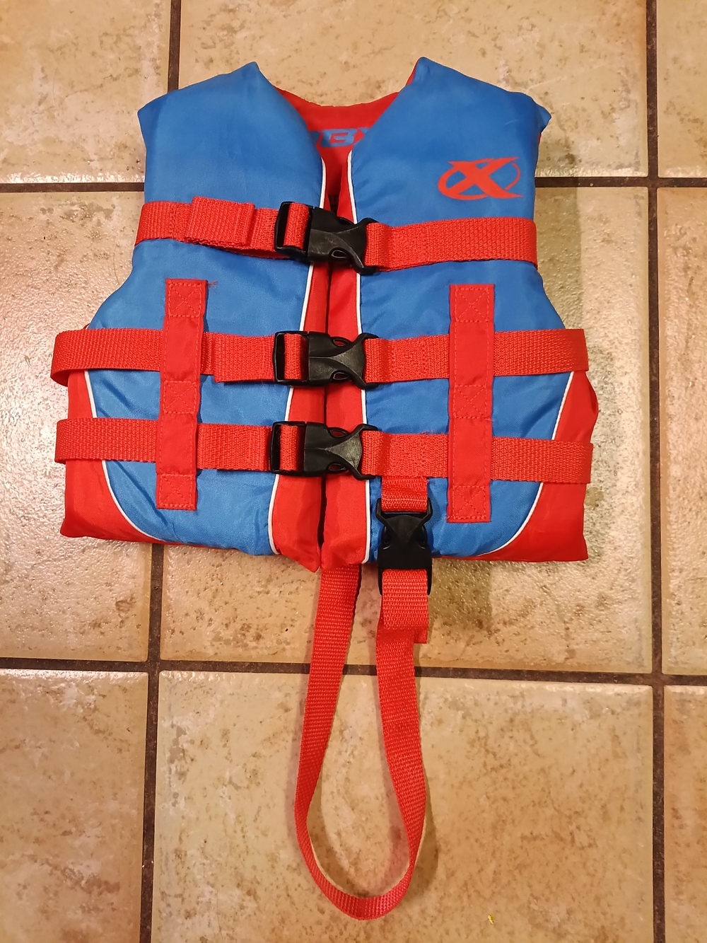 Kids OBX Blue & Red Life Jacket PFD with Red Straps